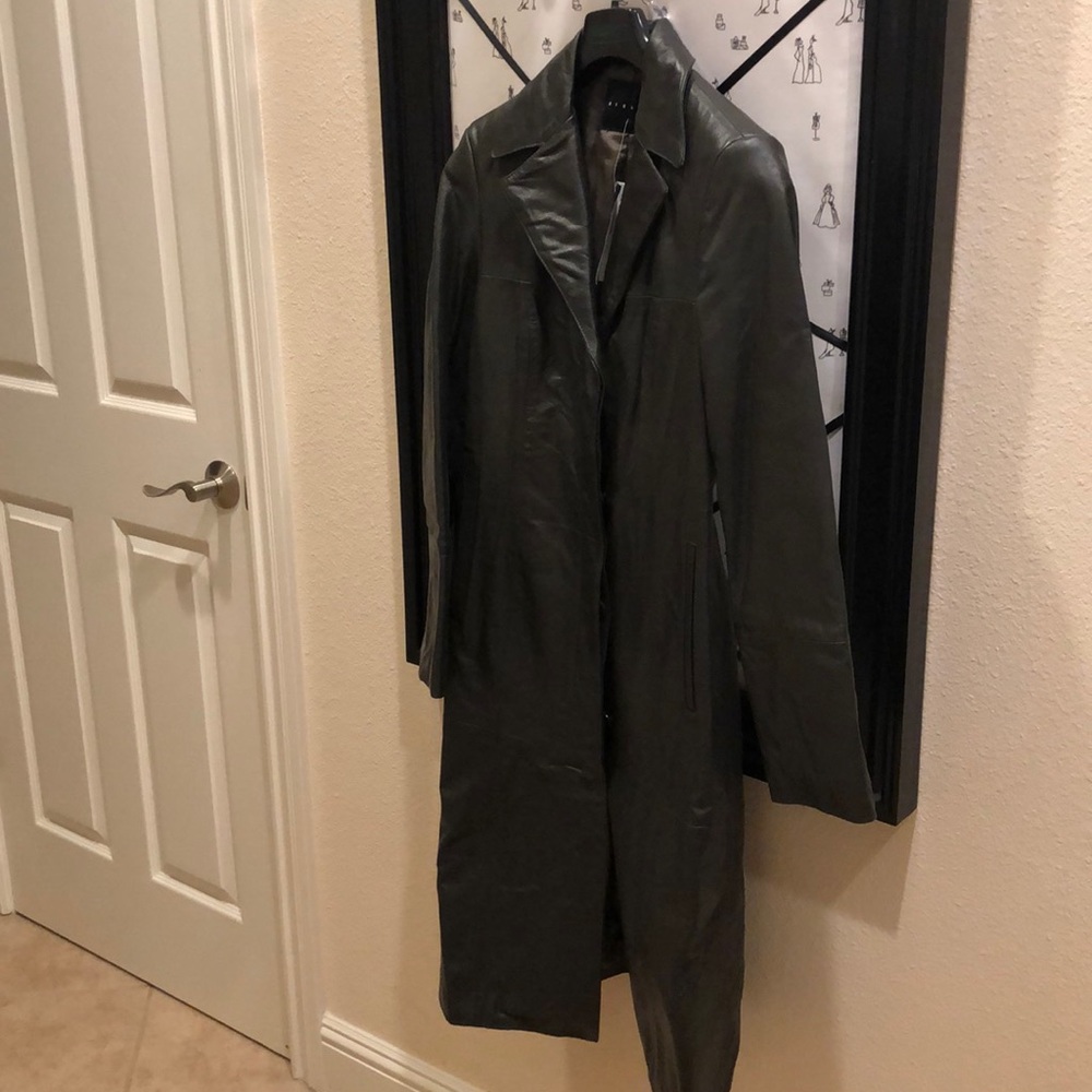 Sisley leather long jacket